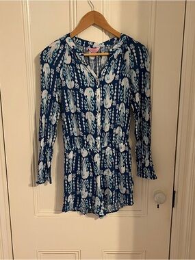 Lilly Pulitzer Elsa Get in Line Blue White Gauze Romper XS